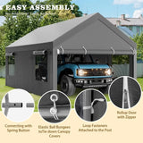 12x20 FT Carport, Heavy Duty Carport Canopy with Roll-up Windows, Portable Garage with Removable Sidewalls & Doors, Boat,Gray
