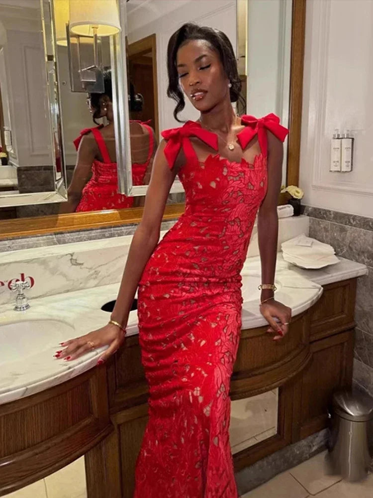 Elegant Long Party Dress Women Sexy Slim Hip Package Bow Sling Female Christmas Evening Dresses 2025 Fashion Club Maxi Lady Robe