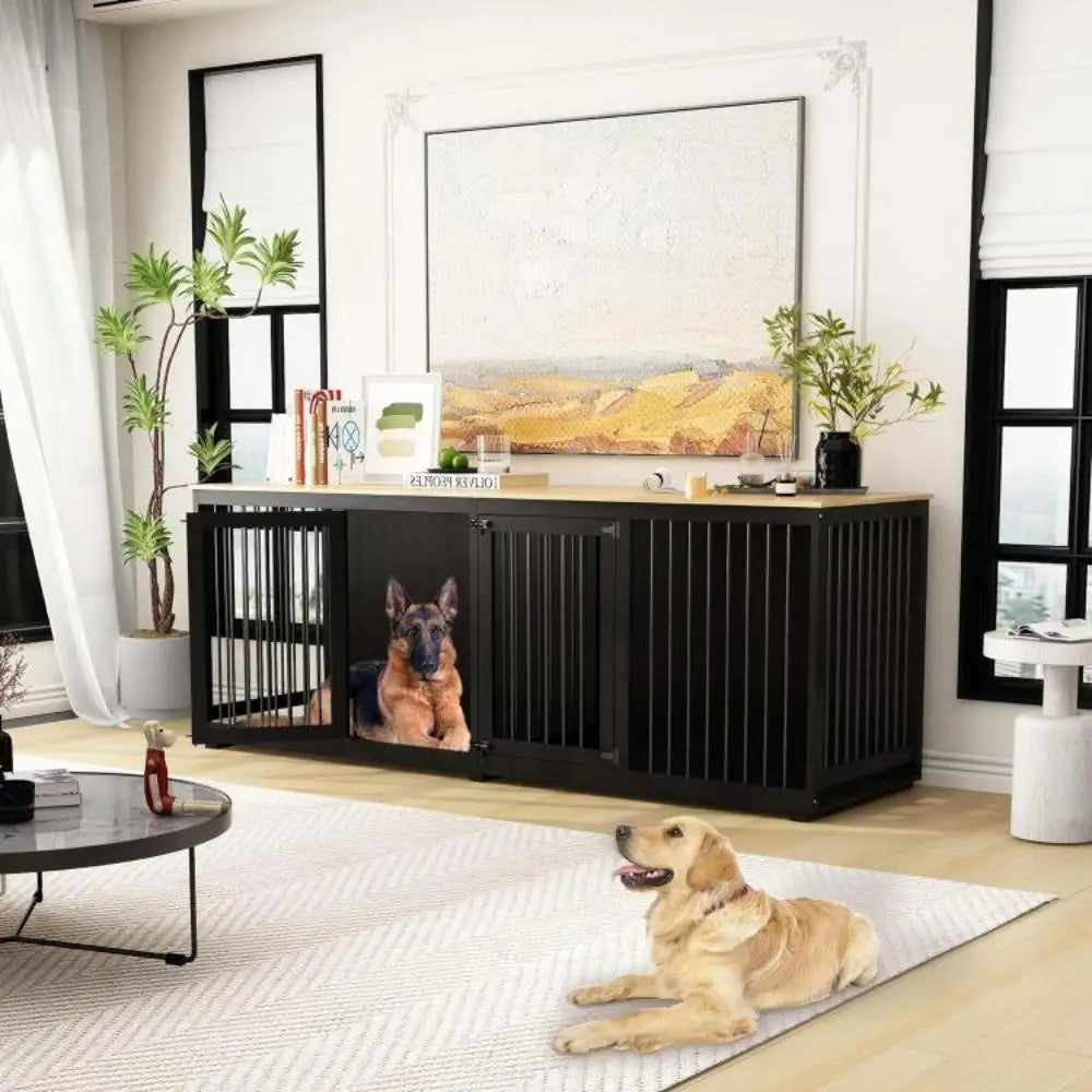 94.5" Extra Large Dog Crate Furniture, Heavy Duty Dog Kennel with a Removable Divider, Indoor Furniture Style Dog Crate House