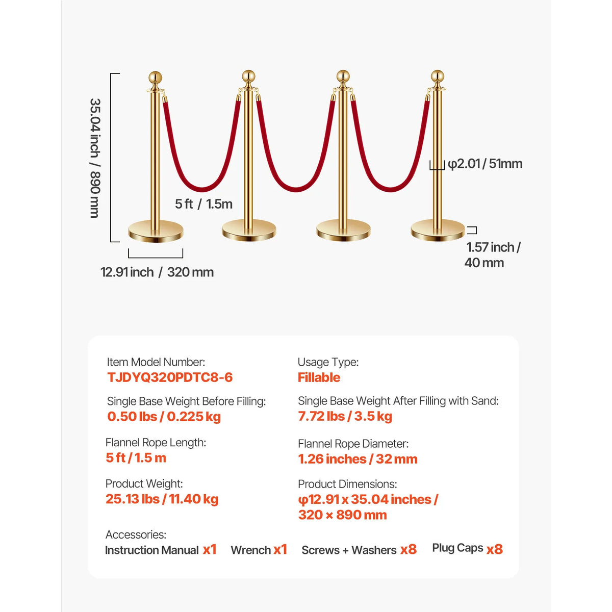 SucceBuy Stanchions 4/6/8Pcs Stainless Steel Post with Fillable Base Red Velvet Ropes & Posts Crowd Control Barriers Stanchions