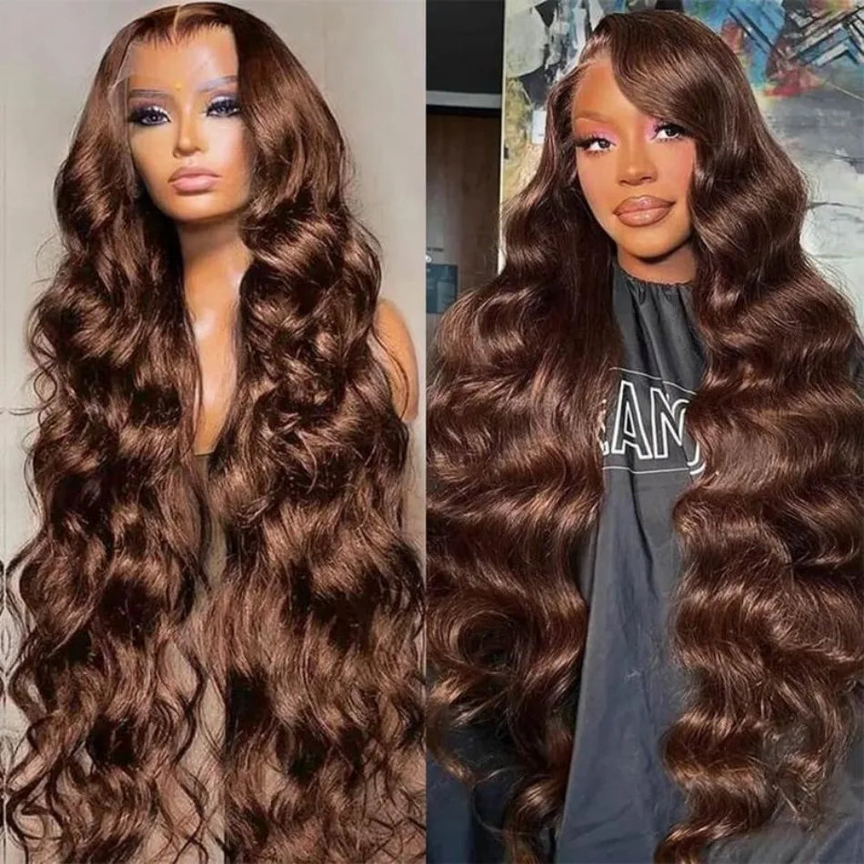 Chocolate Brown Body Wave Human Hair Wigs 13X6 Hd Lace Frontal Wig 13X4 Human Hair 250 Density Colored Pre Plucked Brazilian Wig