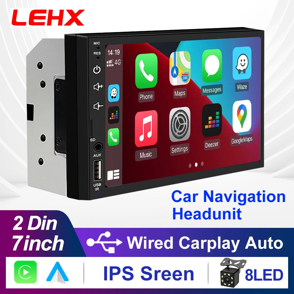 LEHX 7Inch Carplay Android Auto Player IPS Touch Screen HD Automotive Multimedia Car MP5 Player USB Bluetooth Card 2 Din Stereo