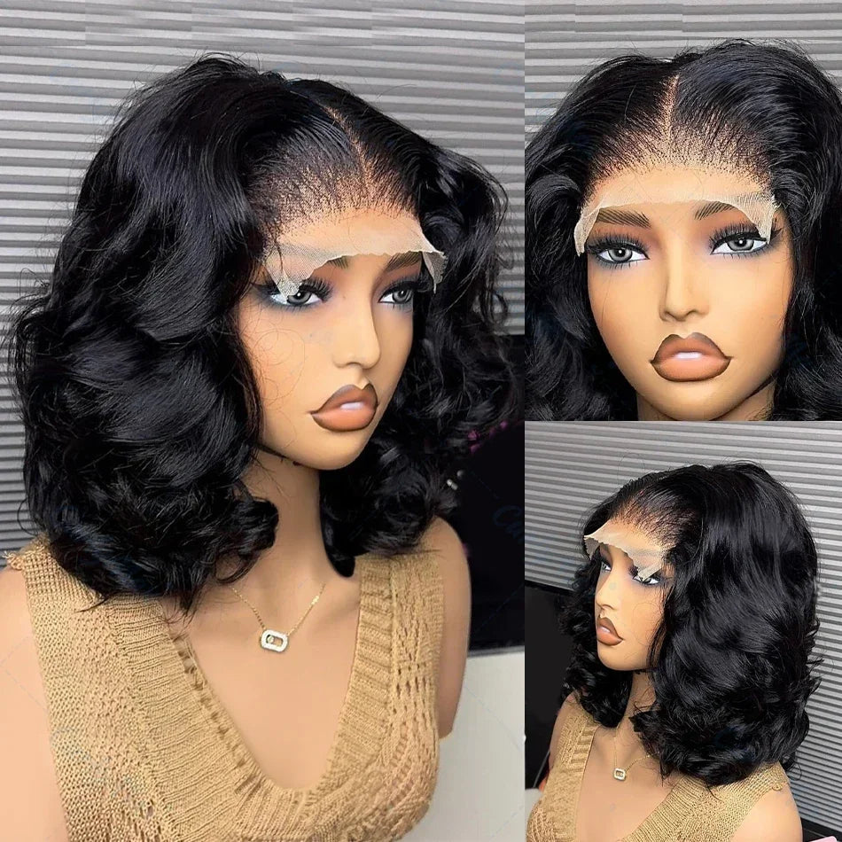 200 Density 5x5 Glueless Short Bob 13x6 HD Transparent Lace Front Wig 4x4 Body Wave 13x4 Lace Frontal Wavy Human Hair Wigs