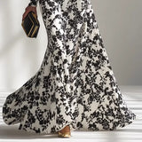 Sexy O Neck Floral Print Long Maxi Dress Woman 2026 Spring High Waist Slim Draped Party Dress Fall Long Sleeve A-Line Boho Dress