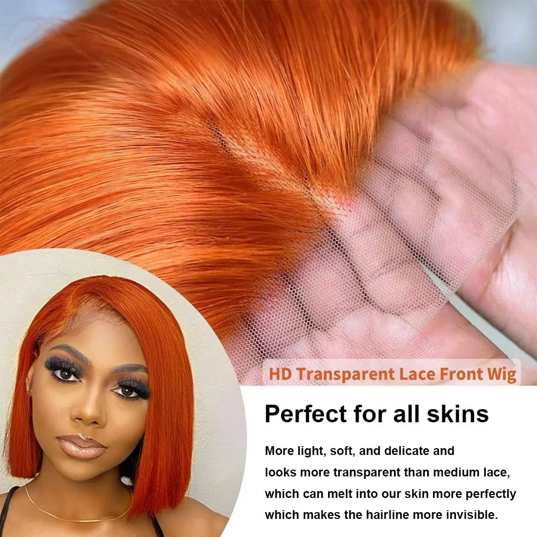 13x4 Lace Front Short Bob Wig 350 Ginger Orange Color Straight