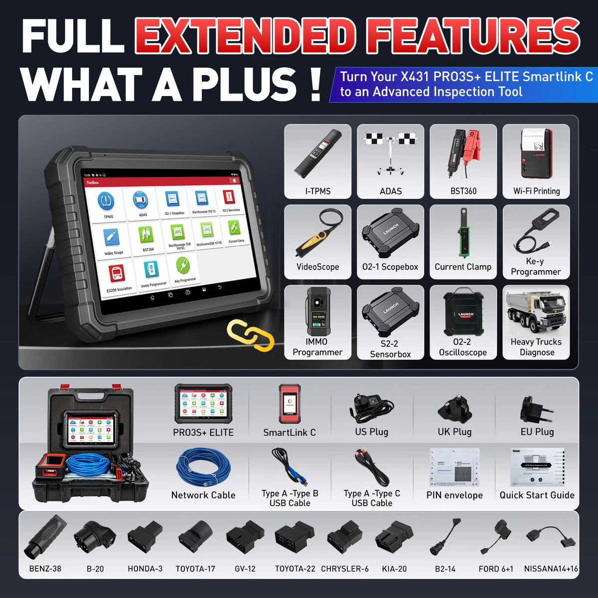 2026 New Launch X431 PRO3S+ Elite with SmartLink C Car Diagnostic Tools J2534 Programming Auto OBD2 Scanner Diagnosis Tool