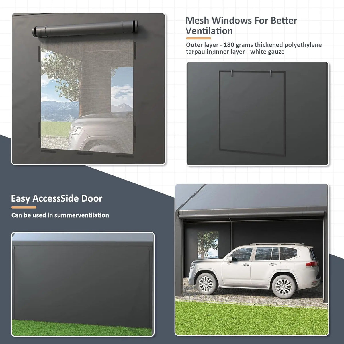 13x25 Ft Carport, Car Ports with 180g PE Tarp, Side-Opening Door & Roll-Up Windows, Carport Canopy, Portable Garage, Customized