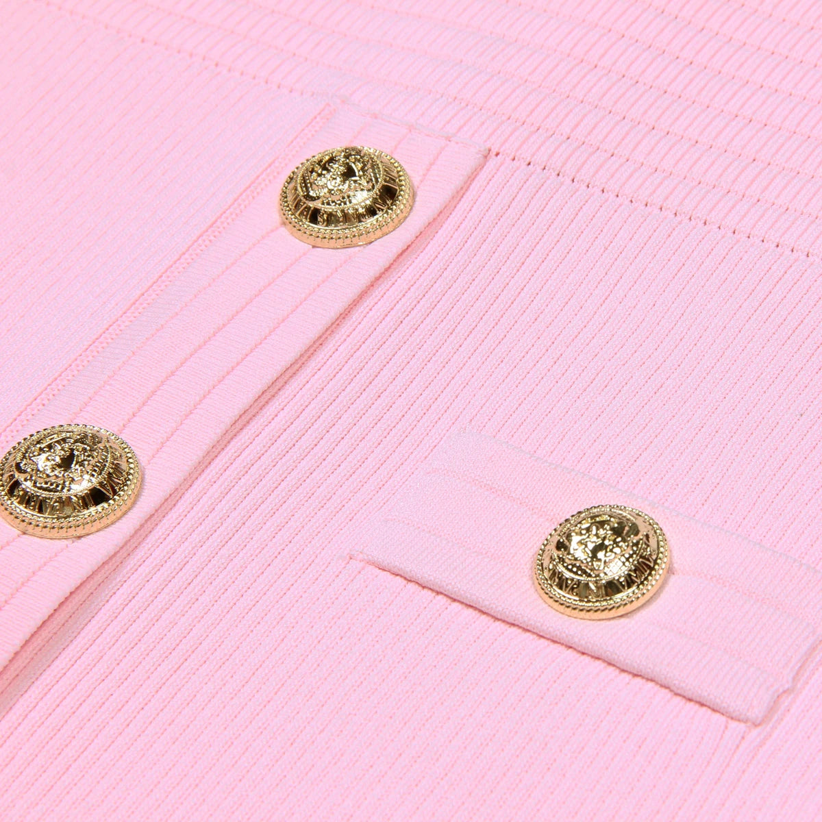 2025 Spring/Summer New Fashion Knitted Elastic Short Sleeve Solid Color Gold Button Slimming Style Commuter Women's Dress