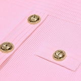 2025 Spring/Summer New Fashion Knitted Elastic Short Sleeve Solid Color Gold Button Slimming Style Commuter Women's Dress