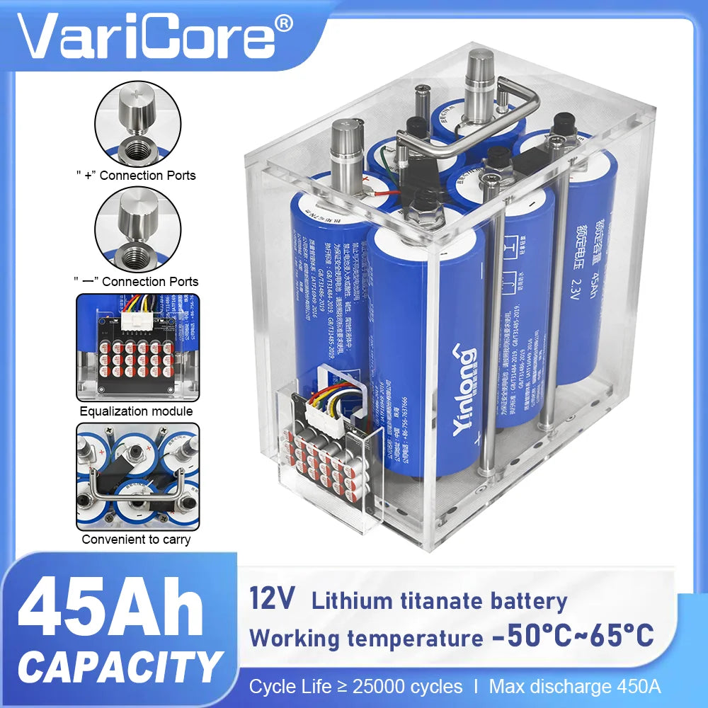 12V/24V 45Ah Lithium Titanate Battery Pack Yinlong LTO 6616010C High-power Built-in BMS Car Audio Rechargeable Tax-free