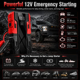 New 12V 99800mAh Portable Car Jump Starter Battery Booster Pack with Digital Display, Heavy-Duty Clamps & Carry Case