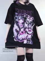 Subculture Summer Off-shoulder Round Neck Short-sleeve T-shirt Mine Series Sweet Creative Y2K Loose Casual Balck Graphic T Shirt