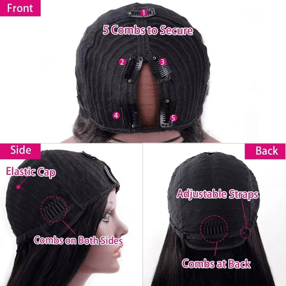 V Part Wig Bone Straight Human Hair Wigs For Women Brazilian Natural Color 250 Density Machine Made V Shape Wigs 40Inch