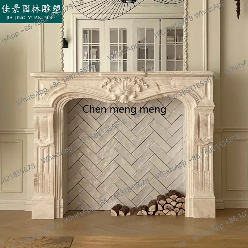 Marble French fireplace American modern retro silent wind natural travertine stone fireplace