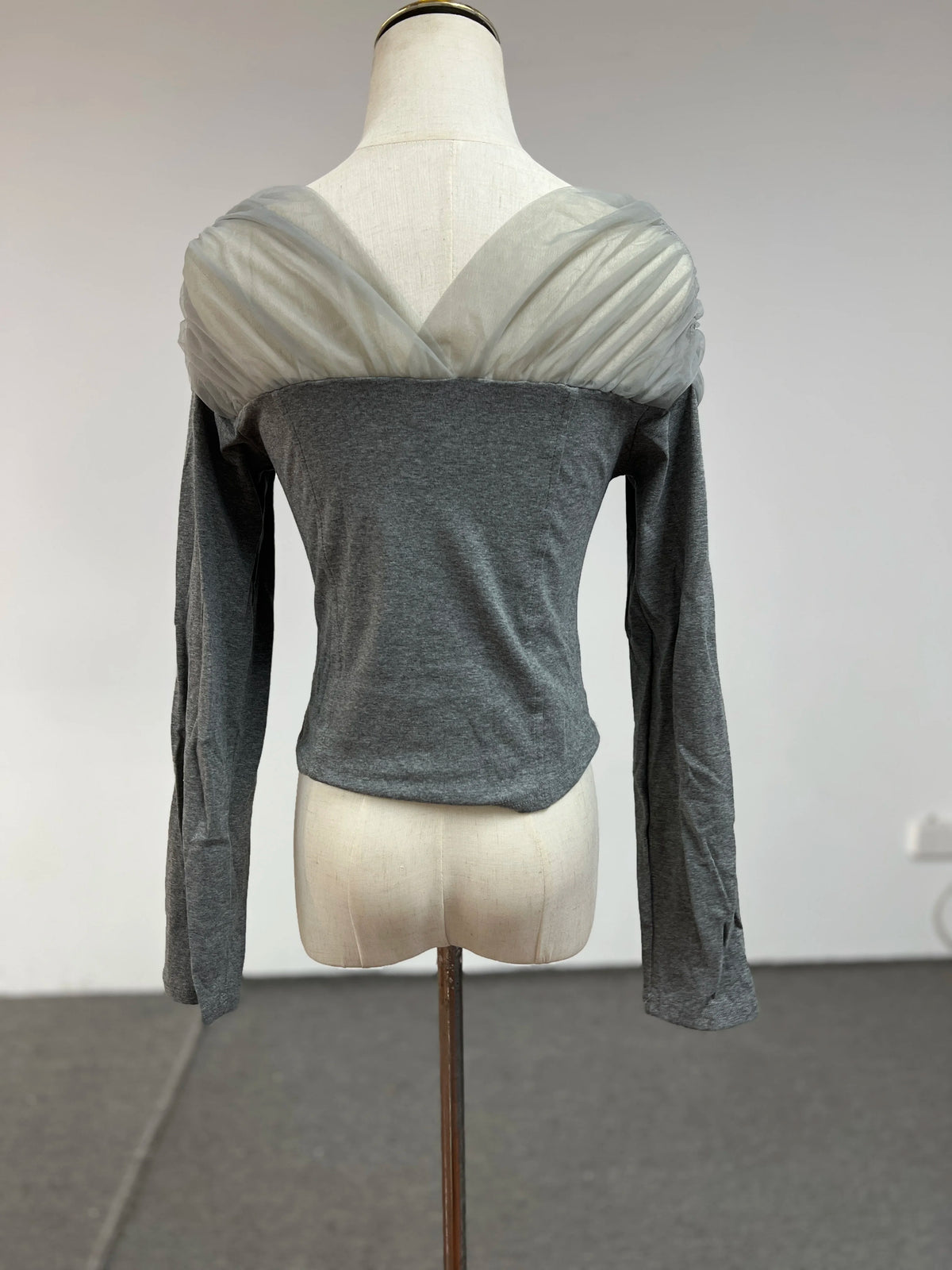 Hot Girl Mesh Spliced V-neck Long-sleeved T-shirts Women's Spring Autumn Pure Desire Style Inner Layering Short Bottoming Shirts