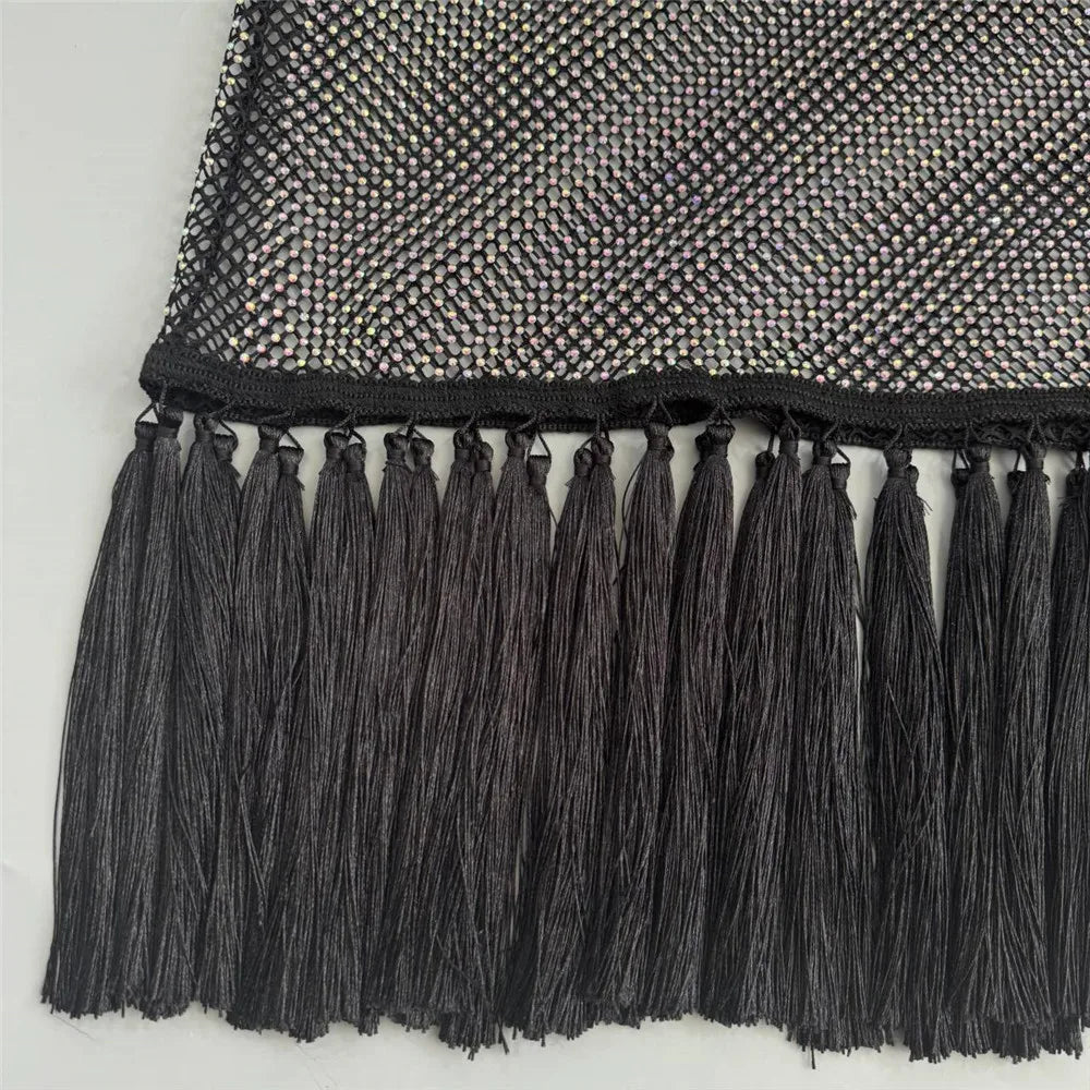 2025 New Women Sleeveless Bandage Dress Sexy Beading Tassels Clothes Club Party Elegant Dresses