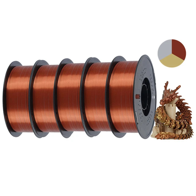 KINGROON 5KG Silk Tricolor PLA Filament 1.75mm, Three-colour Coextrusion 3D Printing Material, New Color Change, 5Roll 1kg/Spool