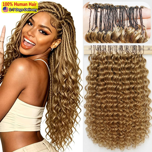 #27 Honey Blonde Miracle Knots Crochet Human Hair Deep Wave Feather Crochet Hair For Boho Braids Burmese Curly Crochet Hair Deep Wave Bundles 100% Human Hair Crochet Hair Extension Deep Curly Crochet Hair For Black Woman #30 #2 Colored Crochet Hair