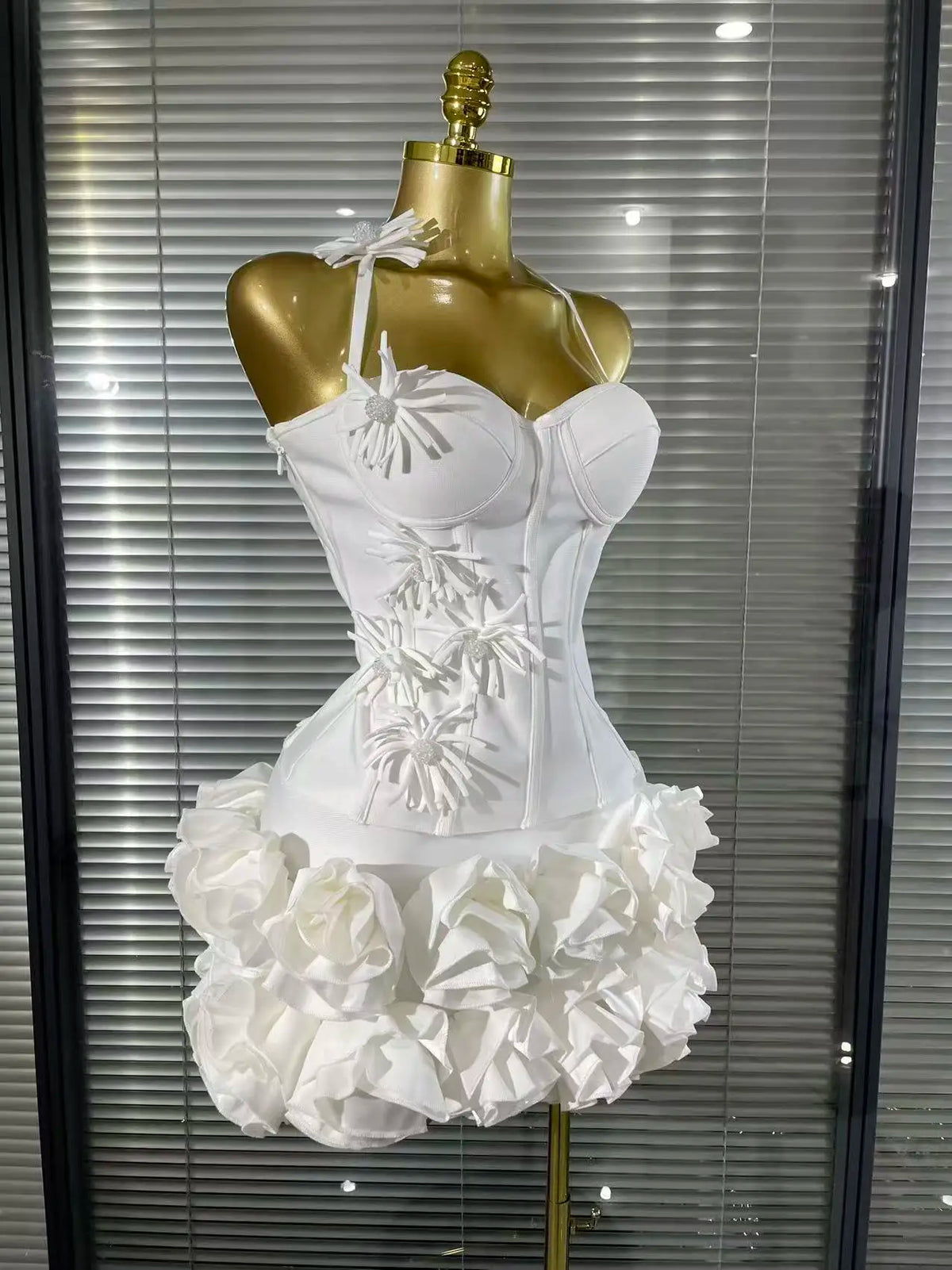 White Red Black Women Sexy Strapless 2 Pieces Bodycon Bandage Mini Dress Florals Celebrate Nightclub Party Birthday Outfit