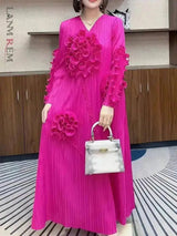 LANMREM Ruffled Edge Pleated Dress For Women Long Sleeves Embroidered Pullover Elegant Dresses Female Trendy Clothing 2DM1091