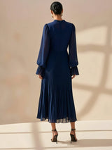 LGRQ 2026 Summer New Solid Color High Waist Dress With Ruffled Hem And Pleats Mid-Length Party Evening Gown