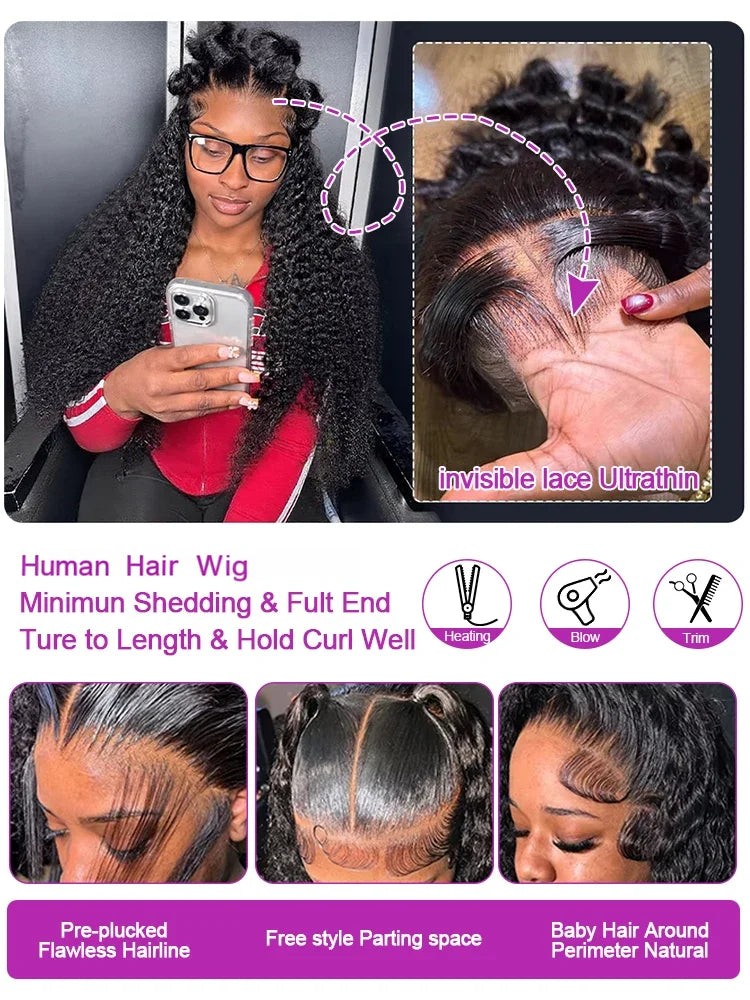 40 46 Inch Water Wave Curly Lace Front Wig 13x6 HD Deep Wave Lace Frontal Wig 300% Density Glueless Human Hair Wig For Women