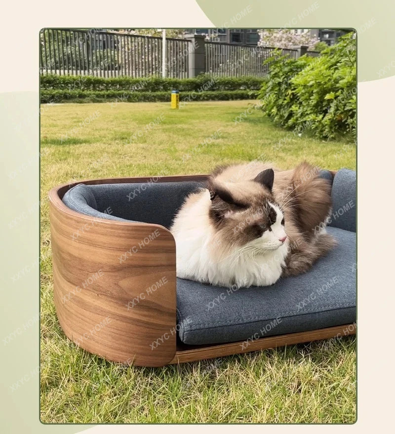 Solid Wood Cat Nest Pet Bed Cat Family Removable and Washable Summer