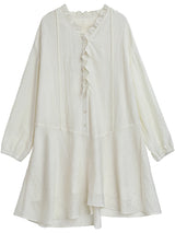 CHIC VEN Women Dresses Loose Casual V-neck Ruffled Long Sleeve Female Long Dress Design A-line Spring Summer 2025
