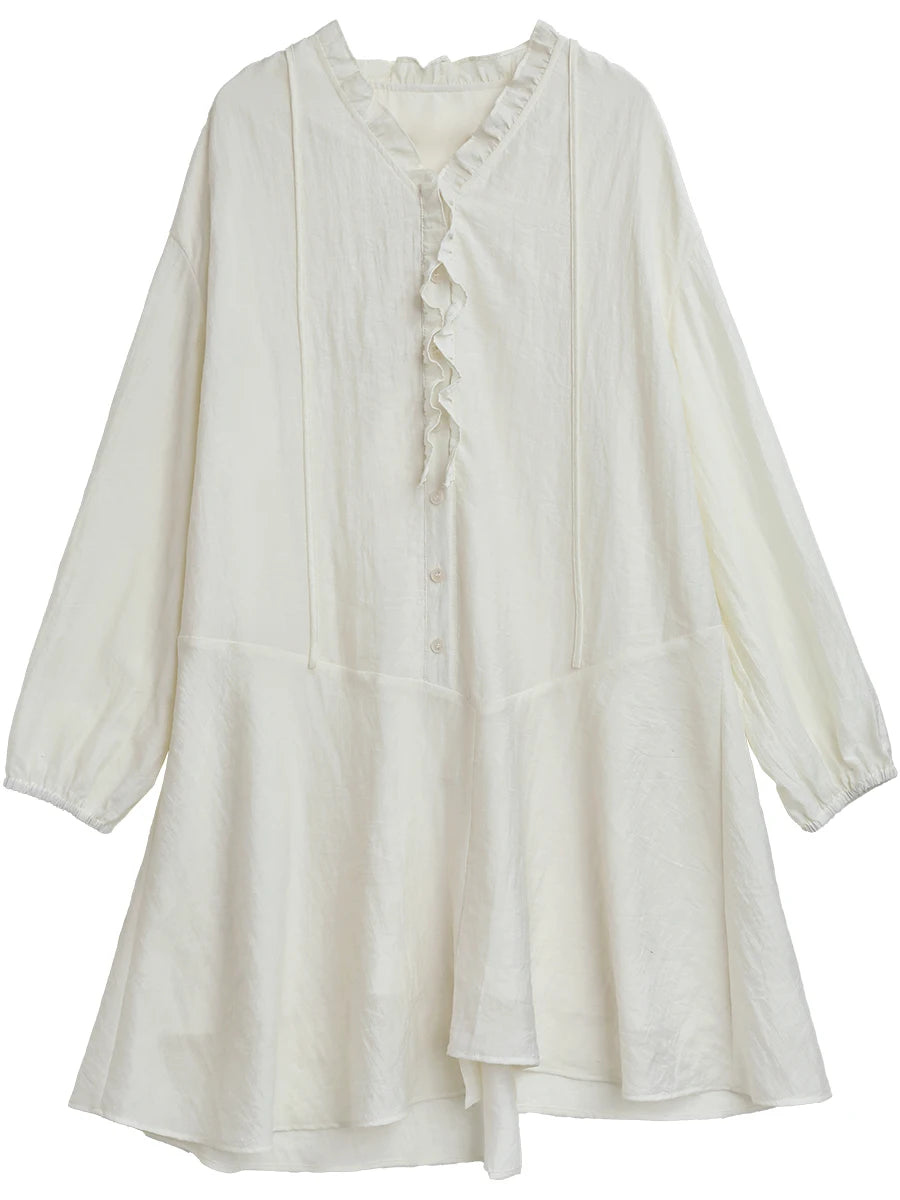 CHIC VEN Women Dresses Loose Casual V-neck Ruffled Long Sleeve Female Long Dress Design A-line Spring Summer 2025
