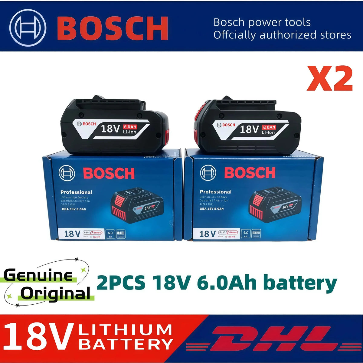 100% Original Bosch 18V Battery, 6000mAh Backup Batteries, Draadloze Professional System, BAT609 BAT618 GBA18V80 Tool