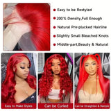 40 Inch Bone Straight Hot Red Wig 13x6 5x5 Hd Lace Front Wigs Human Hair 250% Brazilian Red Straight Lace Front Wig For Women