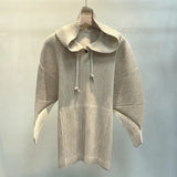 Miyake Casual Stand-up Collar Pullover Sweater Autumn and Winter New Solid Color Loose Pleated Long-sleeved Jacket Women