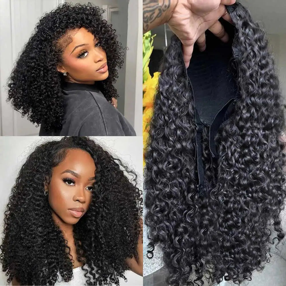Headband Wigs Human Hair Deep Water Wave Human Hair Wigs 200% No Lace No Glue Machine Made Wig Beginner Friendly Curly Wigs