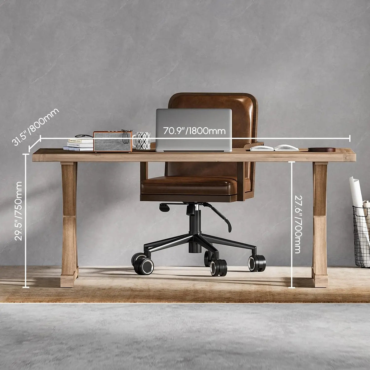 70.9" Solid Wood Executive Desk, Rustic Farmhouse Home Office Desk with X-Trestle Base, Large Writing & Computer, Customized