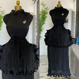 Miyake Pleated Ruffle Collar Dress with Temperament, Solid Color Sleeveless Ball, Elegant Plus Size Long Dress, 2025 Summer
