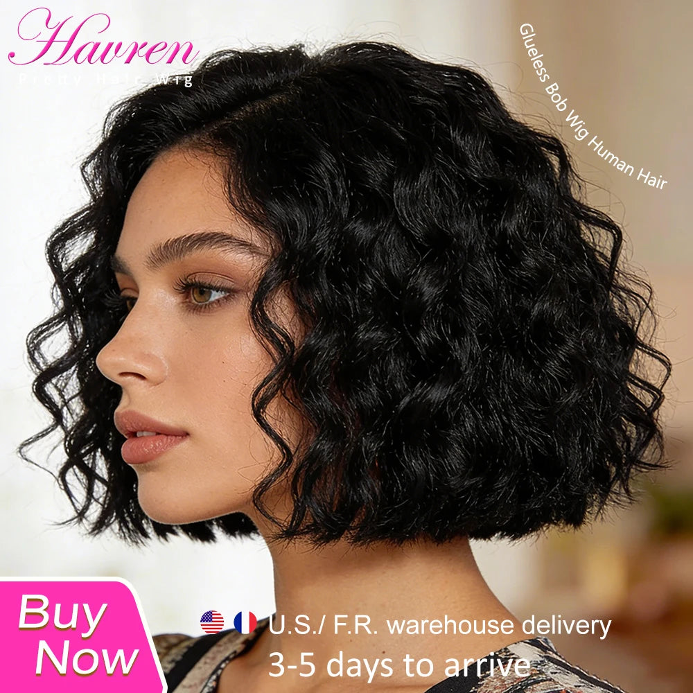Curly Bob Wig Human Hair 4x4 HD Lace Glueless Wig Deep Wave Pre Plucked 5x5 Glueless Bob Wigs Brazilian Human Hair Ready To Wear
