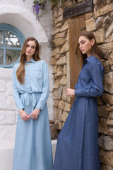 AS SS26 Lyocell light Denim pinstripe wrap shirt + dress matching set fashionable vitality women's outfit