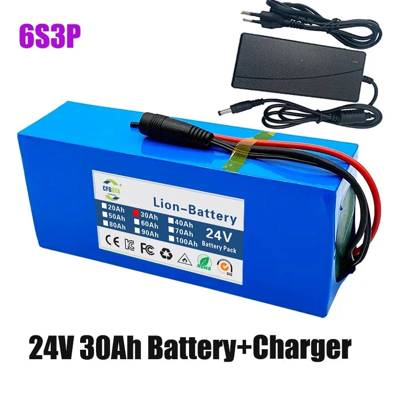 24V 30Ah 6s3p 18650 lithium battery 24V 30000mAh lithium-ion battery pack+charger