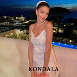 KONDALA Sexy Chic Women Dress Solid Cami Backless Sequined Tierred Mini Short Dress Fashion 2025 Fall Evening Club Party Dress