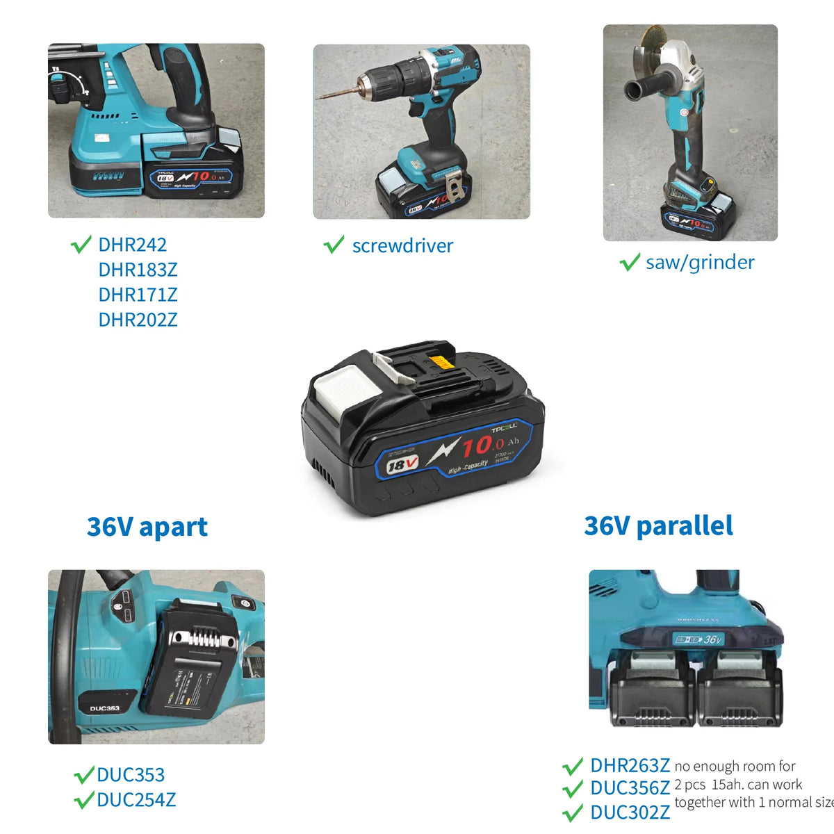 TPCELL PD100W 8Ah/10Ah For MAKITA 18V with USB-C Connector 21700 Tabless Cells Replacement Battery Power Tools Li-ion