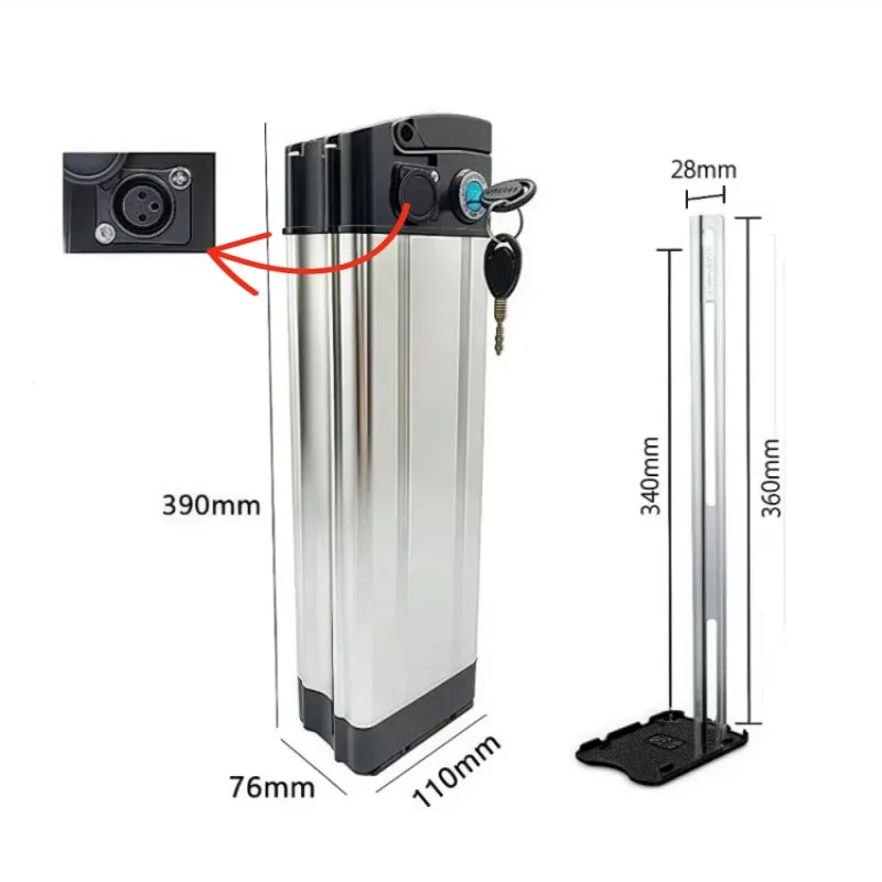 36V 20AH/30AH 21700 battery, bottom 2-pin/anti-theft lock aluminum 500 watt power, suitable for electric folding bicycles