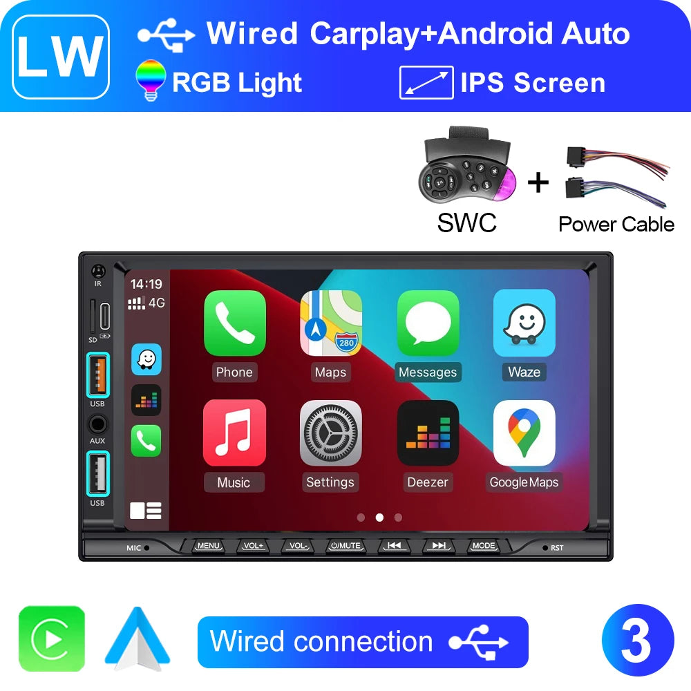 LEHX IPS Touch Screen 7inch 2din Car Radio Carplay Android Auto Bluetooth FM Auxiliary Input Mirror Link Multimedia Player