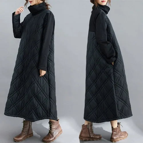 Autumn Winter plus Size Loose Slimming Color Cotton Thiened Warm Splicing Long Dr Faionable High Collar Dr