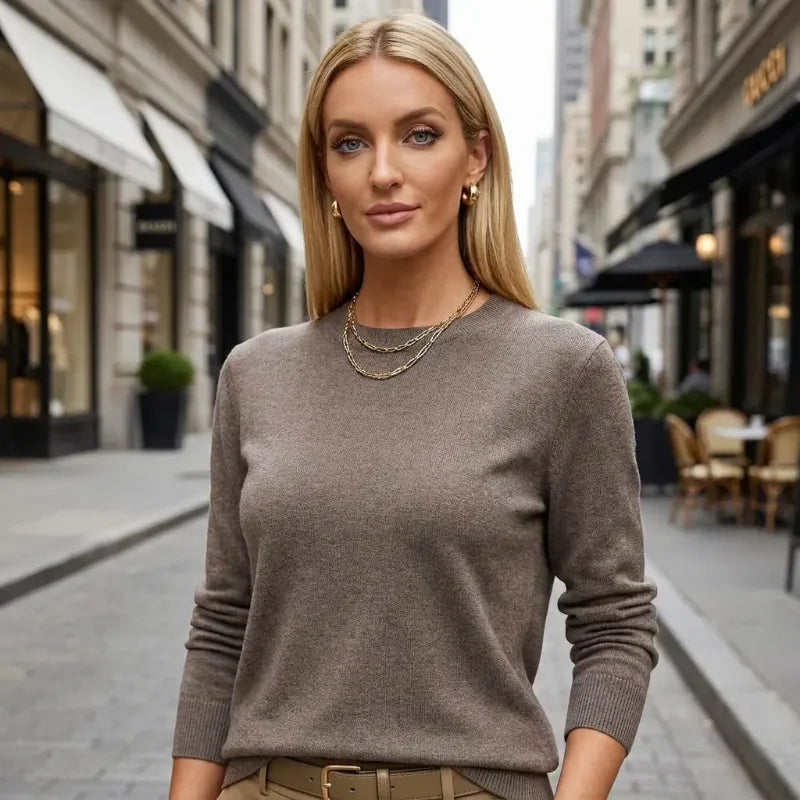 Women's Fashionable Wool Blend Sweater, Long-Sleeved with a Round Neck, Suitable for Business Casual Occasions, Trendy and Stylish.