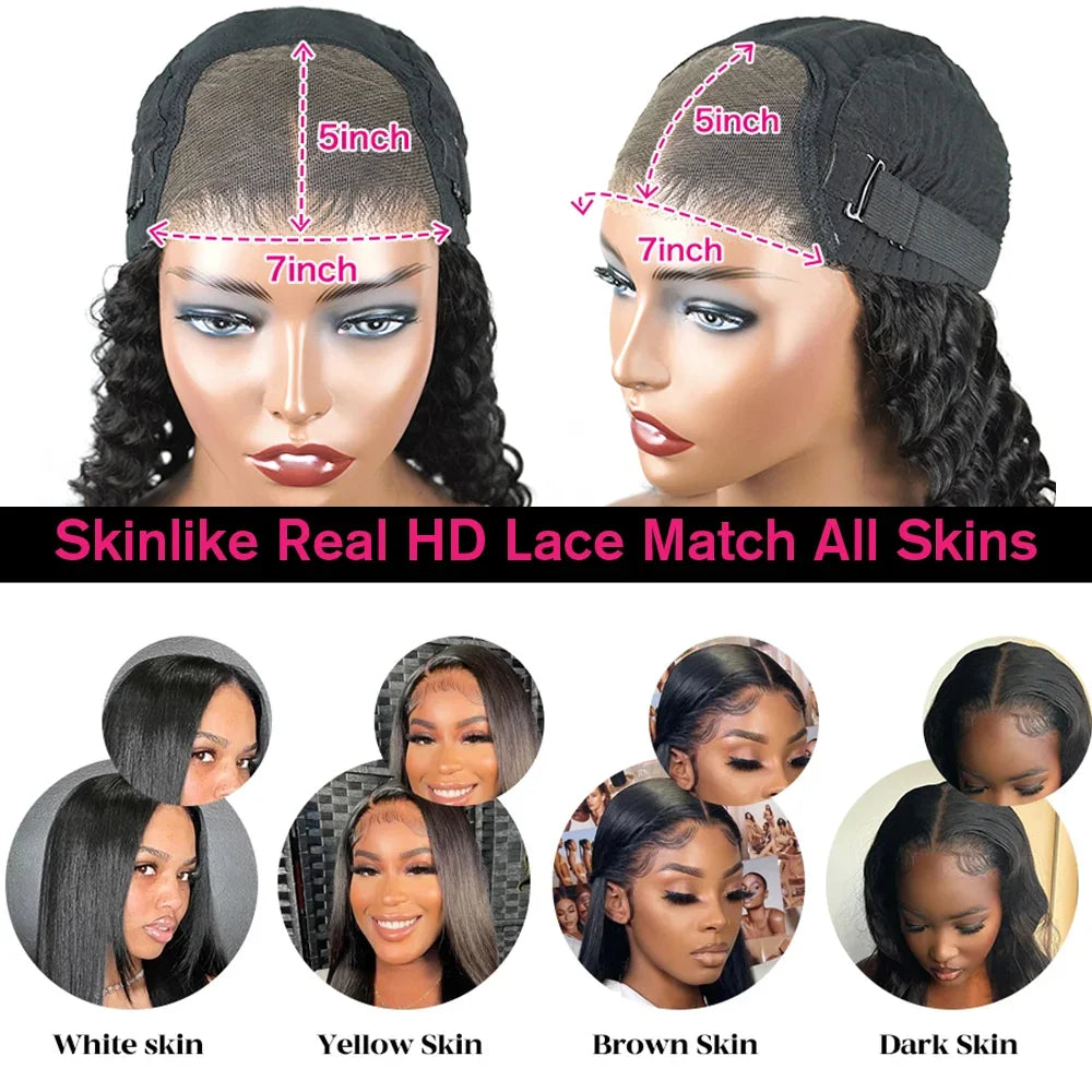 Curly Bob Wig Lace Front Human Hair Wigs Wear Go Glueless Wig Deep Wave 7x5 HD Lace Closure Wigs 250% Full Human Hair Lace Wigs