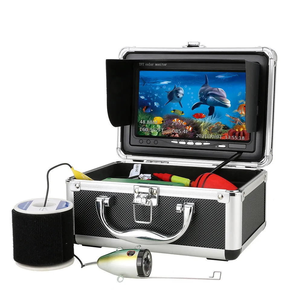 7 Inch 50m DVR Recorder Underwater Fishing Cmra with Depth Temperature Display 12pcs Infrared Lamp for Sea Fishing