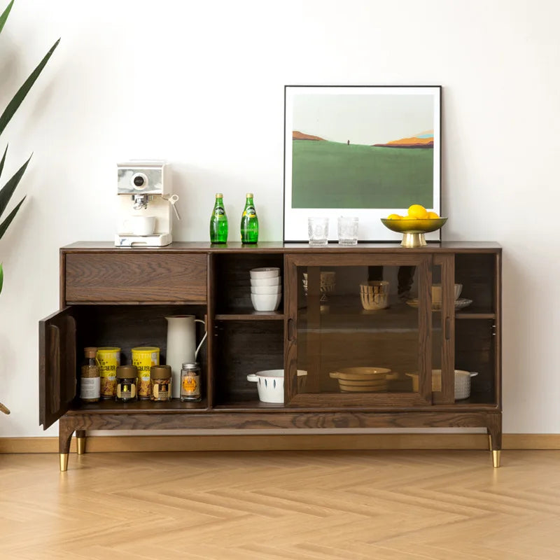 Modern Minimalist Walnut Sideboard Dining Room Wall-Mounted Storage Cabinet Solid Wood Entryway Decor Home Furniture - FYSD