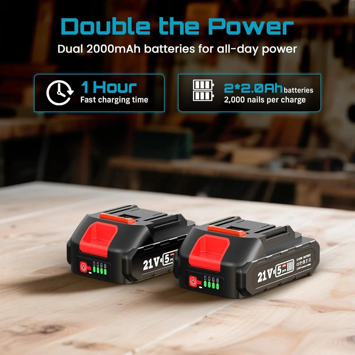 SEESII 18 Gauge Cordless Brad Nail Gun 1000 Brad Nails Cordless Stapler Framing Nailer Furniture Power Tool With 2pcs Battery