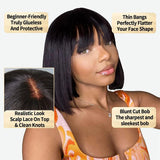 Straight Short Bob Human Hair Wigs With Bangs Fringe 3x1 Middle Part Lace Wigs Realistic Scalp Brazilian Remy Hair For Women