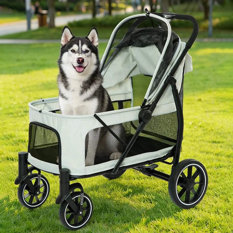 40KG Large Pet Strollers Cats Dogs Wheel Folding Dogcart Luxury Outdoor Transport Dog Strollers Pet Carrier Trolley Supplies